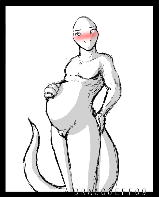 andromorph anthro blush dracojeff genitals hand_on_butt hand_on_stomach intersex looking_at_viewer pregnant pregnant_andromorph pregnant_intersex pussy reptile scalie solo xianos