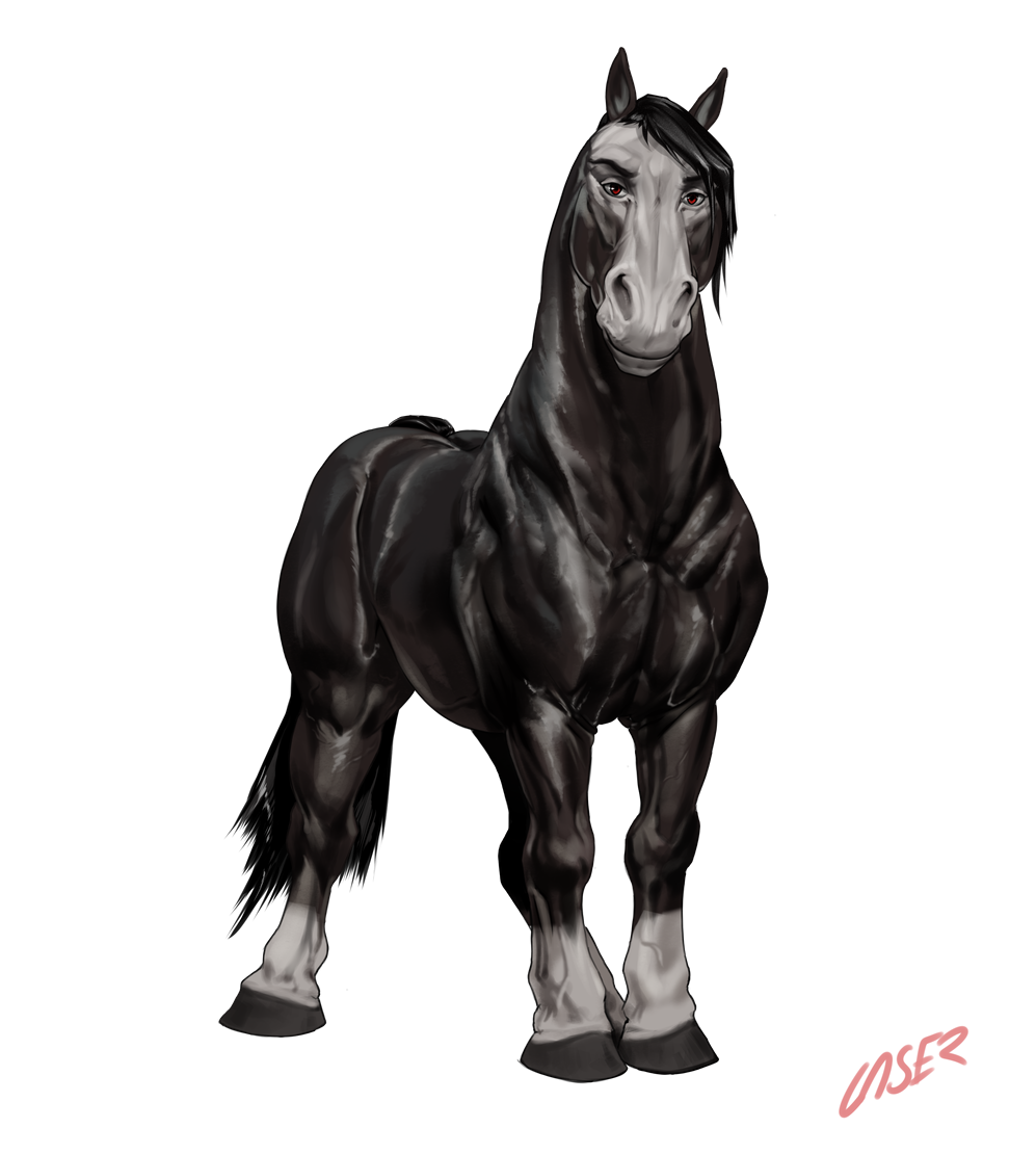 alpha_channel ambiguous_gender black_body black_hair black_hooves black_tail equid equine feral full-length_portrait hair hooves horse laser_(artist) leg_markings looking_at_viewer mammal markings mouth_closed muscular muscular_ambiguous muscular_feral portrait quadruped red_eyes signature simple_background socks_(marking) solo three-quarter_view transparent_background white_body