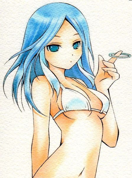 bikini blue_eyes blue_hair breasts inazuma_eleven inazuma_eleven_(series) swimsuit urubida yagami_reina