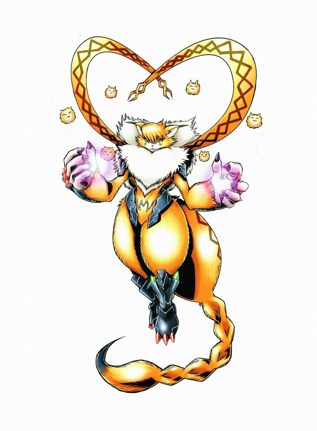 2022 ambiguous_gender anthro armor bandai_namco belly belly_markings bionic_leg bionics black_body black_fur cheek_tuft claws cybernetic_leg cybernetic_limb digimon digimon_(species) dipstick_ears dipstick_tail facial_tuft felid fur head_tuft hi_res mammal mane markings meicrackmon meicrackmon_normal_mode multicolored_ears official_art orange_body orange_fur simple_background solo tail_markings thick_thighs toe_claws tuft unknown_artist white_background white_body white_fur