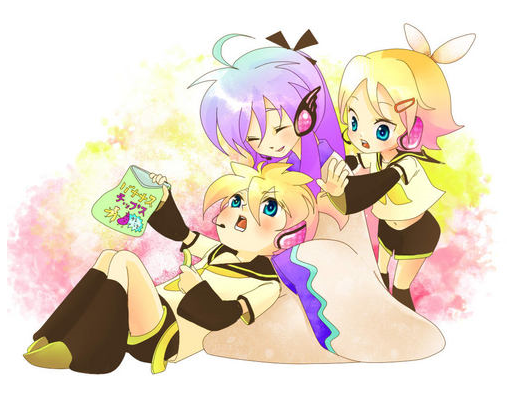 bag bow hair_bow head_set kagamine_len kagamine_rin kamui_gakupo vocaloid