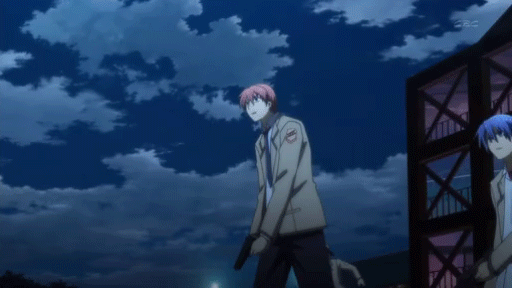 angel_beats! animated animated_gif awesome_gif blue_hair cap character_request comedy flying funny gif gun photoshop screencap tk_(angel_beats!) weapon what