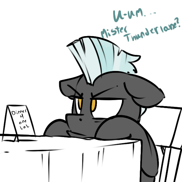 2015 annoyed chair dialogue digital_drawing_(artwork) digital_media_(artwork) english_text equid equine feral friendship_is_magic furniture grey_body hasbro horse male mammal mcsweezy my_little_pony offscreen_character pegasus pony restaurant rumble_(mlp) simple_background sitting slouching solo table text thunderlane_(mlp) white_background wings