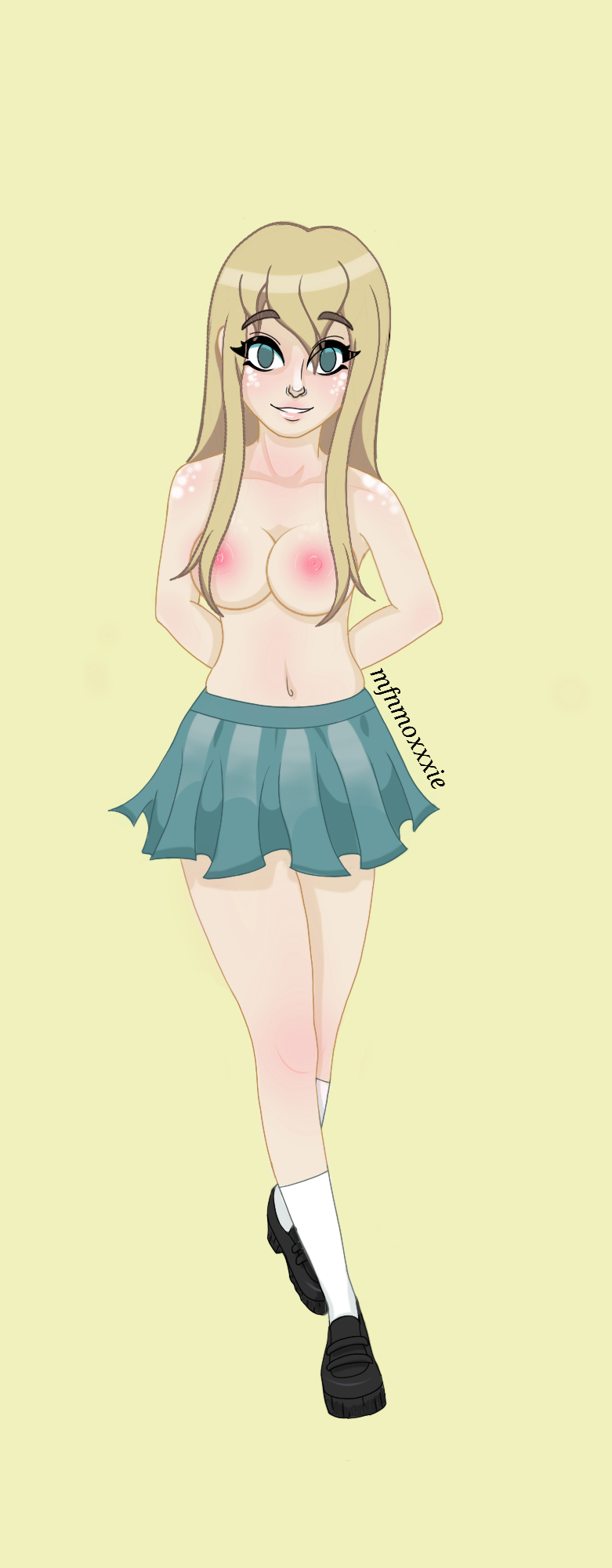 blonde_hair blue_eyes breasts clothing female female/female hair hi_res human humanoid intersex intersex/female intersex/intersex intersex/male invalid_tag kotobuki male male/female male/male mammal mfnmoxxxie mugi navel nipples presenting presenting_breasts school_uniform solo tsumugi tsumugi_kotobuki uniform