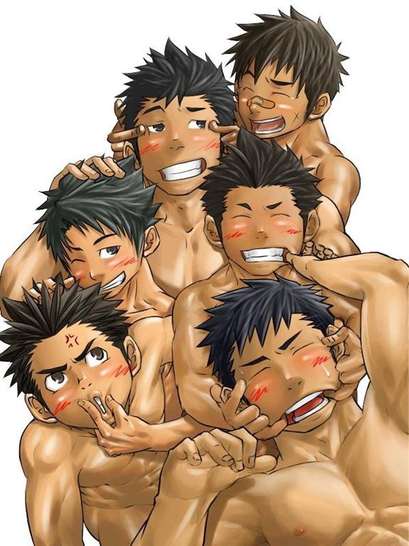 6+boys 6boys abs black_hair blush blusing brown_hair friends itto_(mentaiko) male male_focus mentaiko multiple_boys muscle muscles playing smile