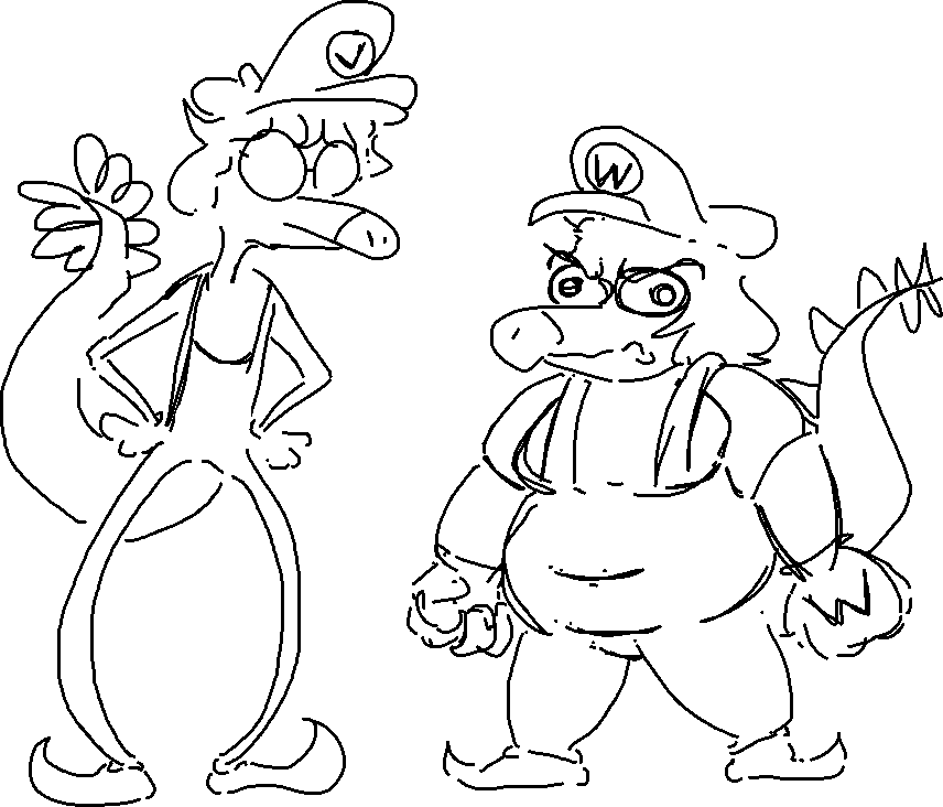 anthro clothed clothing cosplay crossover dinosaur dromaeosaurid duo eyewear female glasses goodbye_volcano_high hair hat headgear headwear humor long_snout male mario_bros monochrome nintendo ornithischian overalls reptile sage_(gvh) scalie size_difference sketch snoot_game_(fan_game) snout stegosaurian stegosaurus stella_(gvh) theropod thyreophoran toony unknown_artist velociraptor video_games