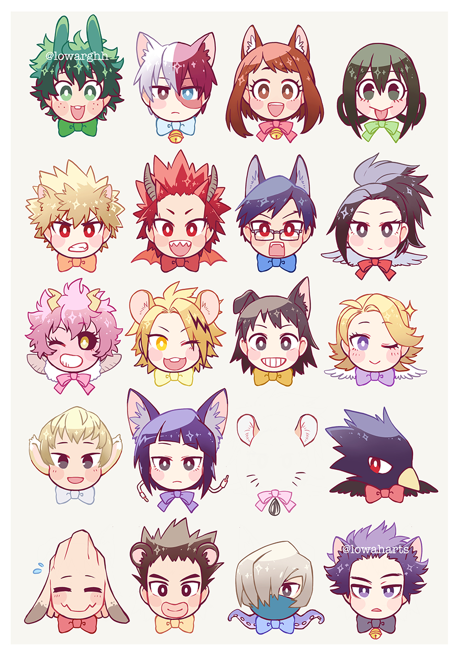 &gt;:) 6+boys 6+girls :&gt; :d ;d ^_^ amulet animal_ears animal_head annoyed aoyama_yuuga ashido_mina asui_tsuyu audio_jack bakugou_katsuki bangs beak bell black_eyes black_hair black_sclera black_wings blonde_hair blue_bow blue_bowtie blue_eyes blue_hair blue_mask blunt_bangs blush_stickers bob_cut boku_no_hero_academia border bow bowtie brown_eyes brown_hair buck_teeth cat_ears chibi clenched_teeth closed_eyes closed_mouth colored_sclera colored_skin commentary covered_face cropped_head curly_hair dog_ears dragon_horns dragon_wings everyone expressionless eyes_visible_through_hair fangs flying_sweatdrops freckles frown goat_ears green_bow green_bowtie green_eyes green_hair green_ribbon grey_bow grey_bowtie grey_eyes grey_hair grey_wings grin hagakure_tooru hair_between_eyes hair_over_one_eye hair_strand happy head_only heterochromia highres horns iida_tenya invisible jingle_bell jirou_kyouka kaminari_denki kirishima_eijirou kouda_kouji looking_at_viewer lowah mask midoriya_izuku mismatched_animal_ear_colors mouse_ears mouth_mask multicolored_hair multiple_boys multiple_girls neck_bell neck_ribbon no_nose ojiro_mashirao one_eye_closed open_mouth parted_bangs parted_lips pink_hair pink_ribbon pink_skin ponytail purple_bow purple_bowtie purple_eyes purple_hair purple_ribbon rabbit_ears red_bow red_bowtie red_eyes red_hair red_ribbon ribbon ringlets satou_rikidou sero_hanta sharp_teeth sheep_ears shinsou_hitoshi short_hair shouji_mezou sidelocks smile sparkle spiked_hair split-color_hair straight-on streaked_hair swept_bangs teeth tentacles thick_lips todoroki_shouto tokoyami_fumikage tongue tongue_out tsurime two-tone_hair upper_teeth uraraka_ochako v-shaped_eyebrows whiskers white_border white_hair white_wings wings wool yaoyorozu_momo yellow_bow yellow_bowtie yellow_eyes yellow_horns