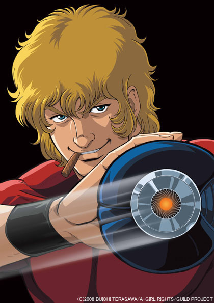 arm_cannon blonde_hair cigar cobra gun male male_focus man manly psychogun space_adventure_cobra space_cobra weapon