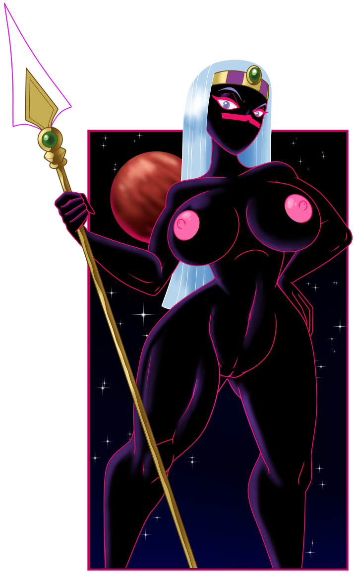 alien areola big_breasts breasts cosmic_background duck_dodgers female genitals hair hand_on_hip holding_object holding_weapon humanoid lordstevie martian melee_weapon mouthless muscular muscular_female navel nipples nude pink_areola pink_nipples planet polearm pussy queen_tyr'ahnee solo space space_background spear star thick_thighs weapon white_hair wide_hips
