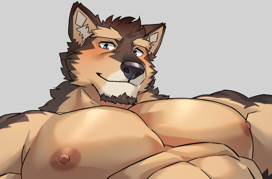 abs anthro brown_body brown_fur canid canine canis domestic_dog fur lifewonders live-a-hero looking_at_viewer male mammal muscular muscular_anthro muscular_male nipples oaks16 pecs pubraseer purple_eyes solo video_games