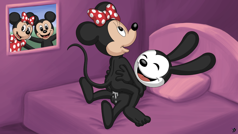 anthro bed bedroom bedroom_sex cowgirl_position disney duo eyes_closed female from_front_position furniture lagomorph leporid male male/female mammal mickey_mouse minnie_mouse mouse murid murine nude omatic on_bottom on_top oswald_the_lucky_rabbit picture_frame pillow rabbit rodent sex smile