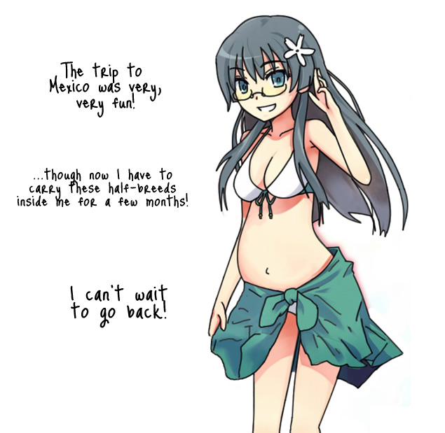 bikini black_hair flower glasses long_hair pregnant saten_ruiko smile swimsuit to_aru_kagaku_no_railgun to_aru_majutsu_no_index