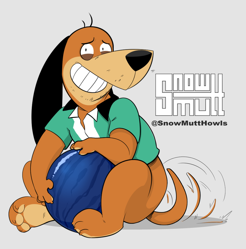 2022 anthro augie_doggie_and_doggie_daddy bottomless bottomless_anthro bottomless_male bowling_ball bowling_shirt canid canine canis claws clenched_teeth clothed clothing doggie_daddy domestic_dog half-closed_eyes hanna-barbera jellystone_(hbo_max) looking_at_viewer male mammal narrowed_eyes nervous nervous_smile shirt shirt_only signature sitting smile smiling_at_viewer snowmutt solo tail_motion tailwag teeth toe_claws topwear topwear_only