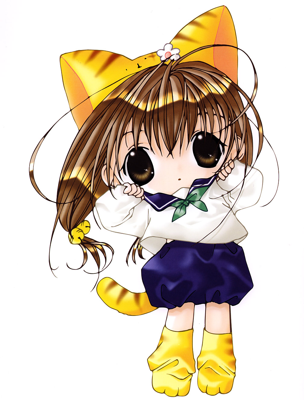 :o animal_ears brown_eyes brown_hair cat_ears cat_tail di_gi_charat highres koge_donbo looking_at_viewer puchiko simple_background solo tail