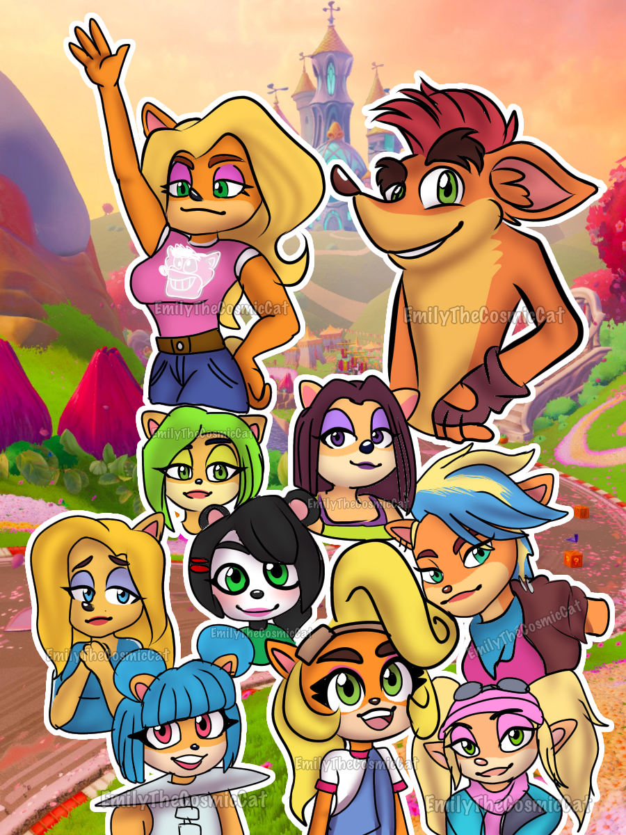 activision ami_bandicoot anthro blonde_hair bust_portrait coco_bandicoot crash_bandicoot crash_bandicoot_(series) emilythecosmiccat female female/female fur group hair hi_res isabella_bandicoot lipstick liz_bandicoot long_hair makeup male megumi_bandicoot pasadena_o'possum pirate_tawna portrait smile tawna_bandicoot video_games yaya_panda