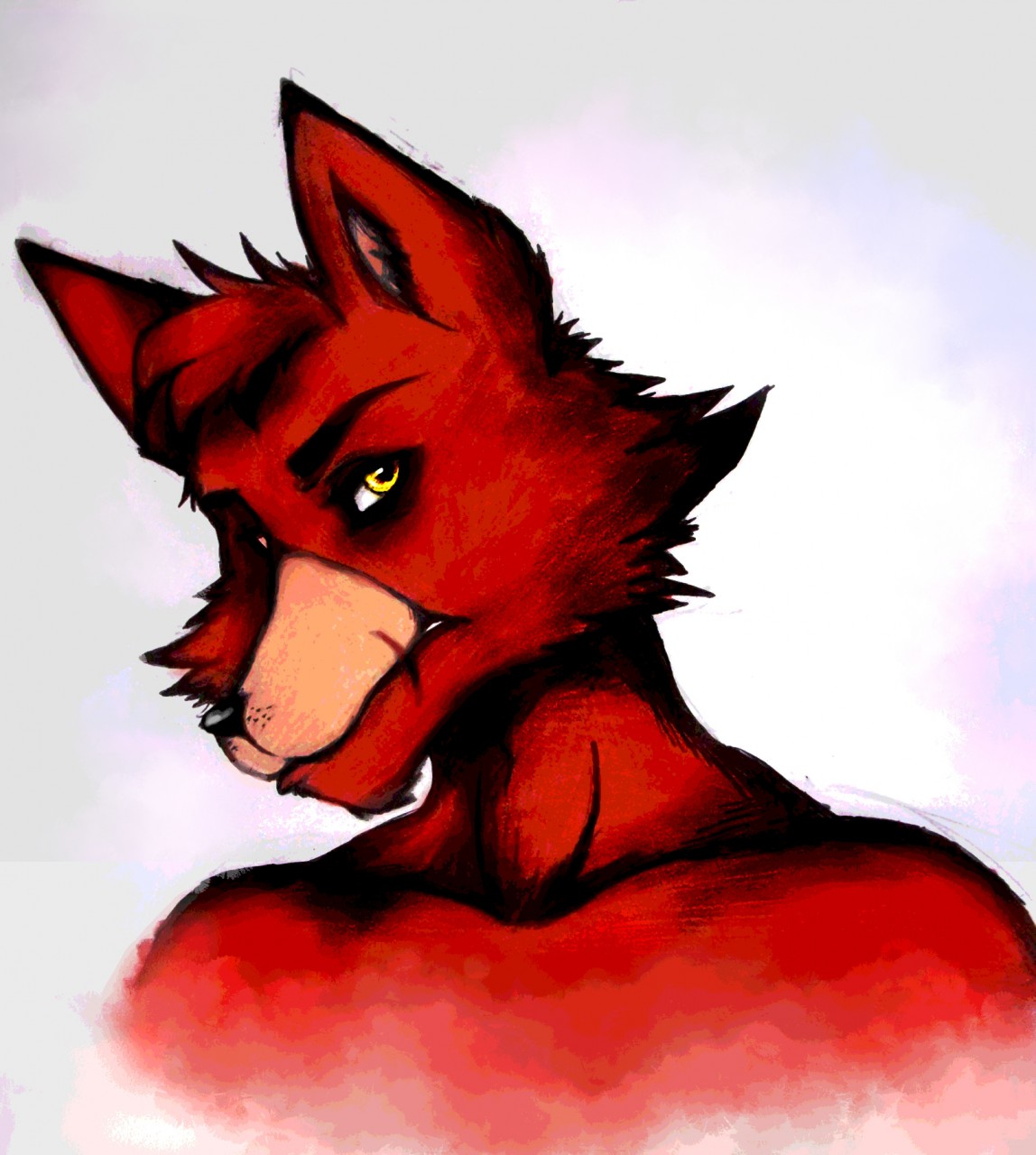 2015 anthro archived_source art-surgery black_nose canid canine cheek_tuft digital_media_(artwork) eyebrows facial_scar facial_tuft five_nights_at_freddy's fox foxy_(fnaf) fur head_tuft hi_res male mammal pink_inner_ear red_body red_fur scar scottgames simple_background snout snout_scar solo tuft video_games white_background yellow_eyes