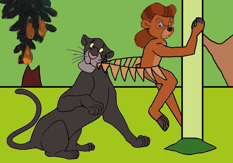 bagheera_(jungle_book) black_body black_eyes black_fur black_nose black_pupils bottomwear bottomwear_pull brown_body brown_fur brown_hair clothing clothing_pull disney duo felid female feral fur hair holding_object horny interspecies long_hair male male/female mammal mostly_nude nude pantherine pink_nose pulling_clothing pupils rebecca_cunningham skirt skirt_pull talespin the_jungle_book thenoblepirate undressed undressing undressing_another undressing_partner ursid whiskers yellow_sclera