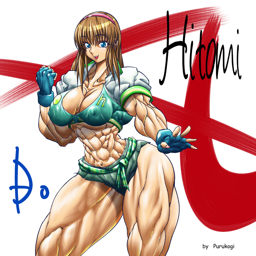 abs breasts dead_or_alive extreme_muscles female hitomi hitomi_(doa) muscle muscles muscular purukogi purukogi_(plasma_beach) solo tecmo white_background