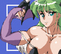 animated animated_gif bicep_flexing blue_eyes breasts capcom darkstalkers flex flexing gif green_hair lowres morrigan_aensland muscle muscle_growth muscles muscular pose ren_(tainca2000) vampire_(game)