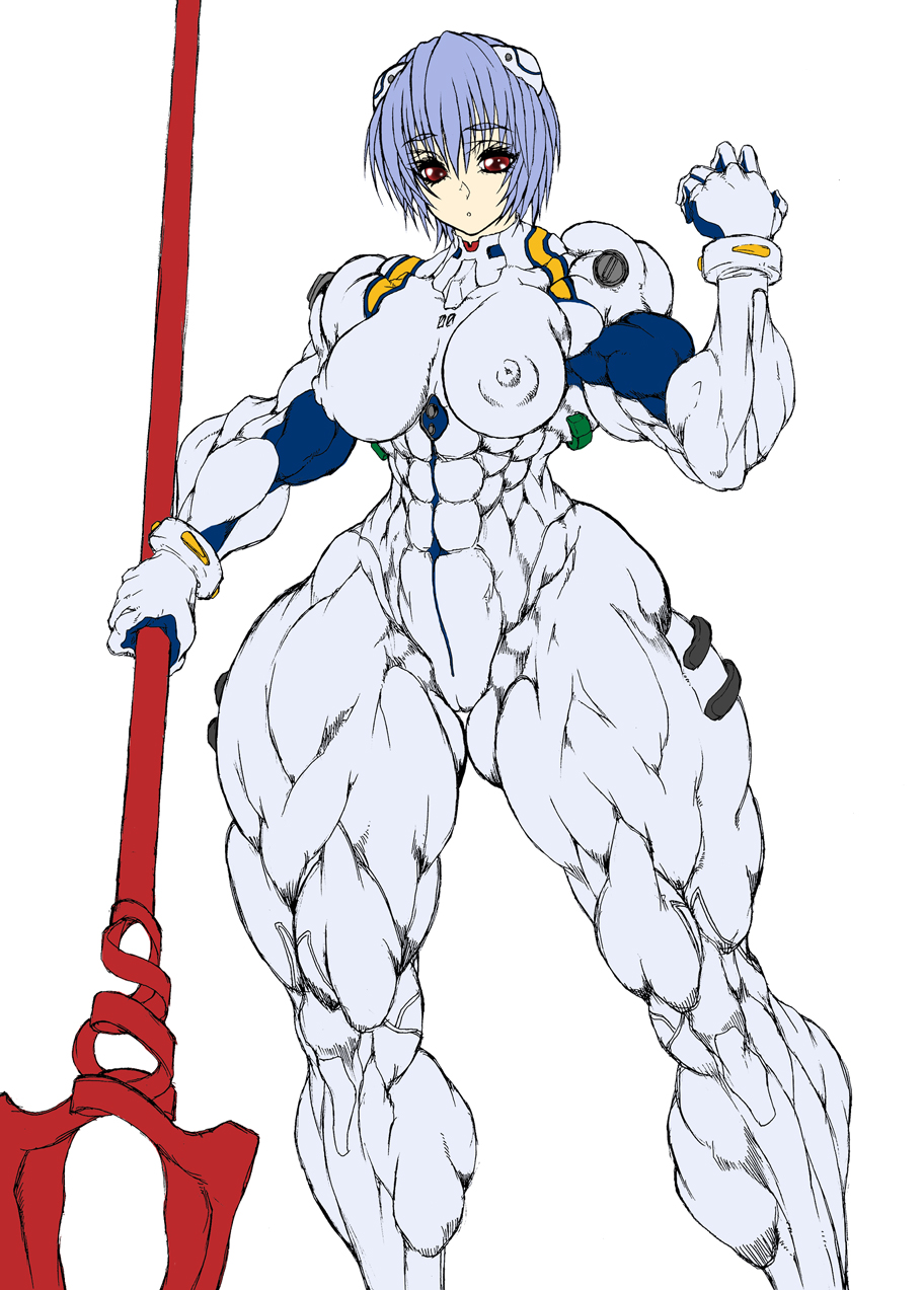 abs ayanami_rei bodysuit breasts extreme_muscles female muscle muscles muscular neon_genesis_evangelion plugsuit purukogi