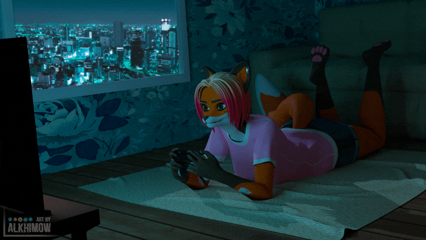 3dart alkhimow animated anthro canid canine chill female fox game_(disambiguation) mammal night paws solo