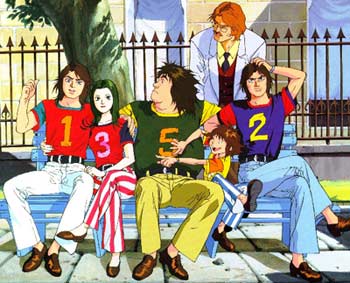 70's 70's 70s doctor everyone gatchaman group jinpei_the_swallow joe_the_condor jun_the_swan ken_the_eagle long_hair lowres male male_focus oldschool ryu_the_owl tatsunoko_production