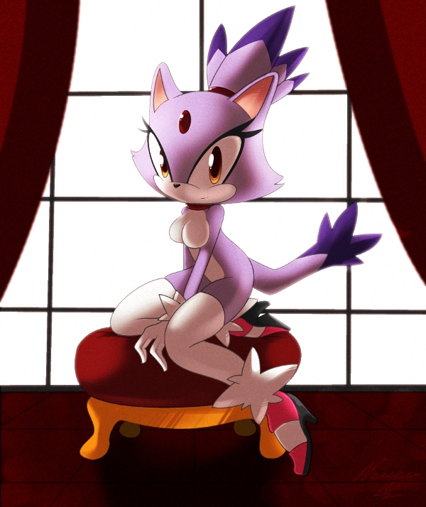 animal_ears blaze_the_cat breasts cleavage furry nude smile solo sonic_the_hedgehog tail window