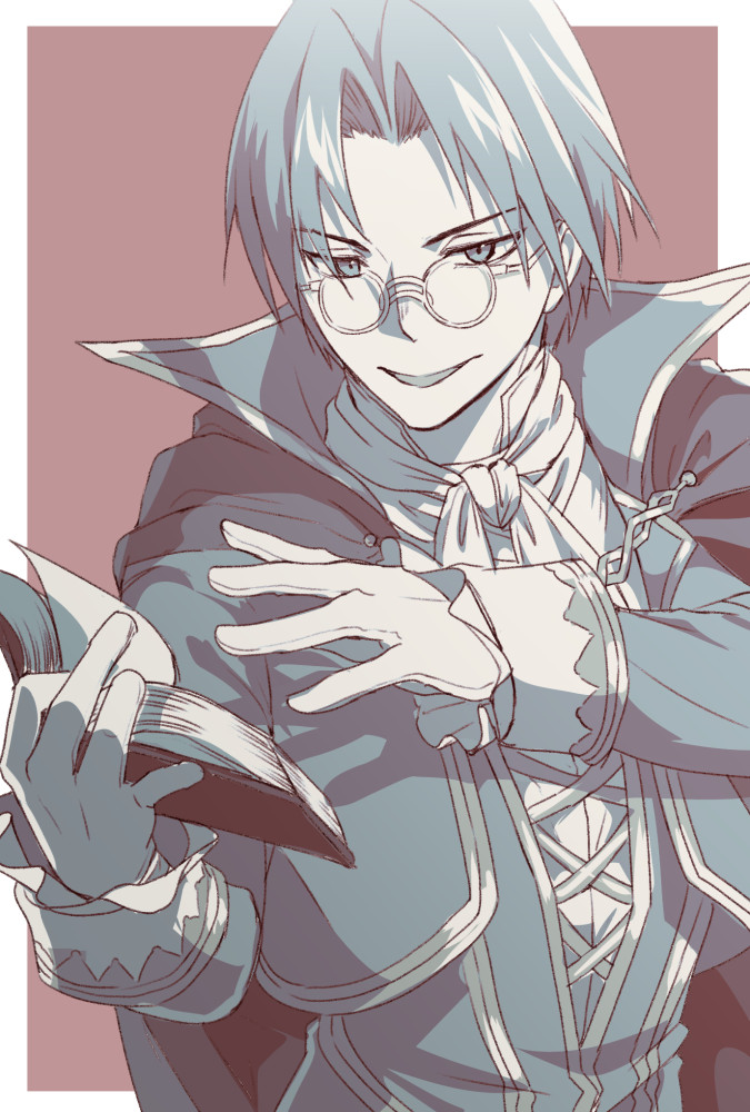 1boy book glasses lezard_valeth limited_palette male_focus short_hair shumizoku solo_focus valkyrie_profile