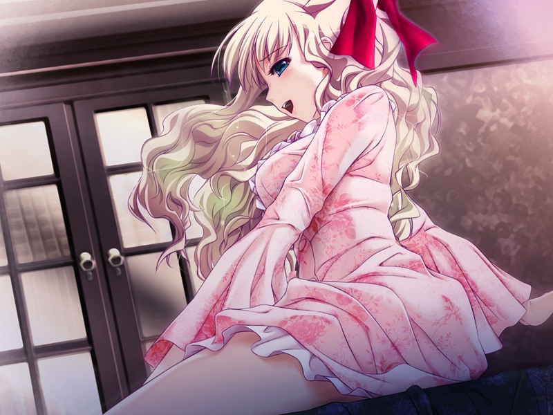 1girl blonde_hair blue_eyes game_cg hell_guide indoors long_hair m_no_violet solo
