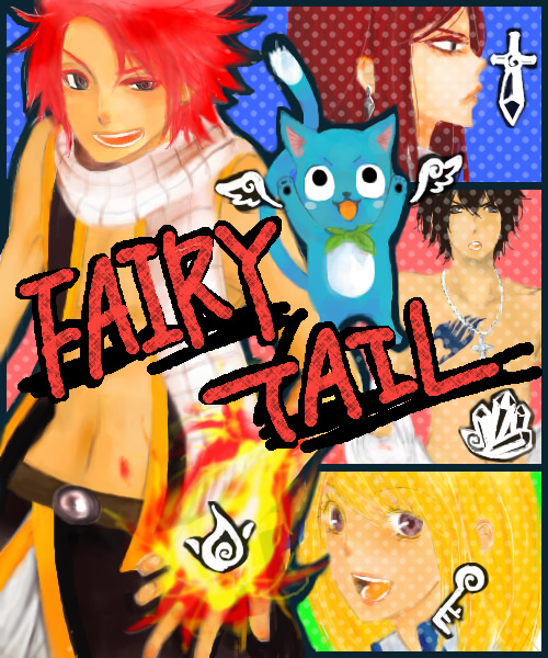 black_hair blonde_hair cat erza_scarlet fairy_tail gray_fullbuster happy_(fairy_tail) long_hair lucy_heartfilia natsu_dragneel red_hair