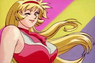 90's 90's 90s armpit bare_shoulders big_breasts blonde_hair breasts cap cleavage cutey_honey cutie_honey go_nagai kisaragi_honey large_breasts long_hair oldschool smile wink