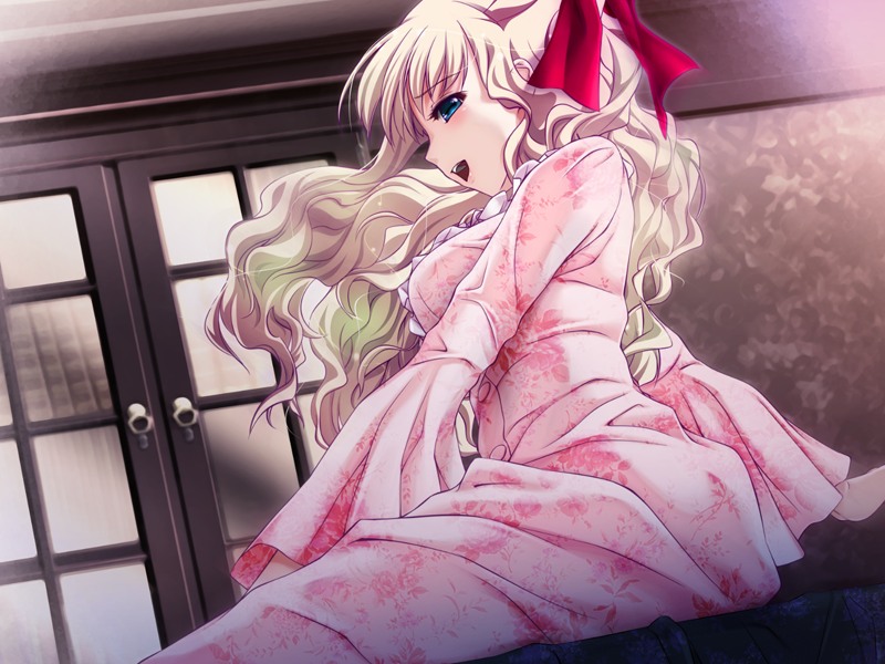 1girl blonde_hair blue_eyes game_cg hell_guide indoors long_hair m_no_violet solo