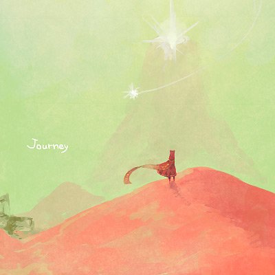 1other ambiguous_gender brown_cloak cloak commentary_request copyright_name day desert full_body green_sky journey lowres mountain outdoors sand standing tokio_(okt0w0) traveler_(journey) wide_shot