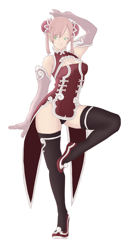 alternate_costume artist_request breasts china_dress chinese_clothes cleavage crossover dress elbow_gloves gloves hair_bun haruno_sakura naruto pink_hair thighhighs