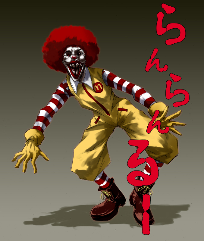 afro asanuma_katsuaki clown horror_(theme) male_focus mcdonald's red_eyes red_hair ronald_mcdonald solo