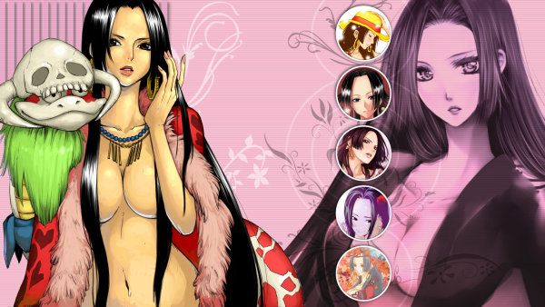 black_eyes black_hair boa_hancock earrings female jewelry long_hair one_piece open_clothes open_mouth salome_(one_piece) snake