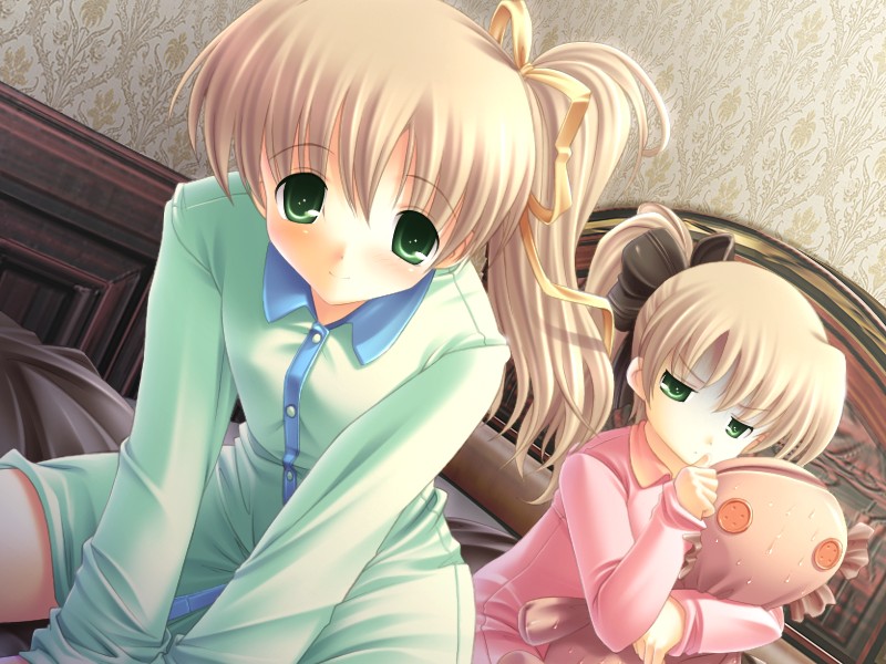 2girls bed blonde_hair doll dream_soft green_eyes multiple_girls natural_another_one_2nd_belladonna