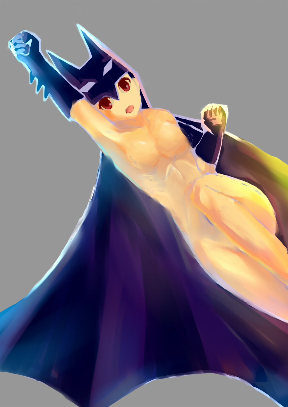 batman breasts cape dc_comics gloves highres nude open_mouth pixiv red_eyes