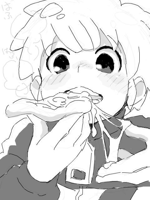black_and_white child eating food inazuma_eleven inazuma_eleven_(series) monochrome pizza shota tachimukai_yuuki