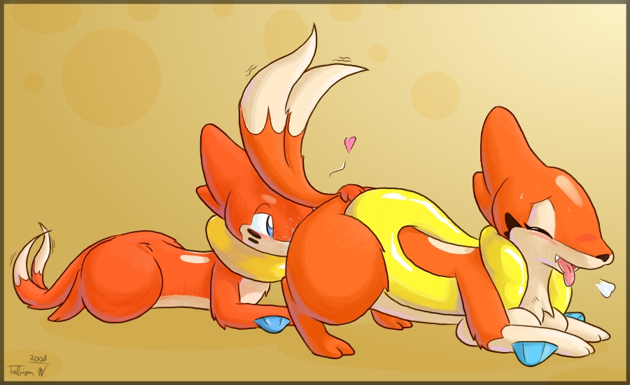 &lt;3 all_fours blue_eyes blush breasts buizel cleavage cum eyes_closed fabuchs female floatzel furry licking male nintendo oral plain_background pok&#233;mon pokemon sigh smile tail tongue video_games