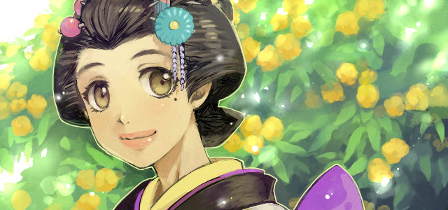 brown_hair female flower japanese_clothes kayo kimono mononoke smile