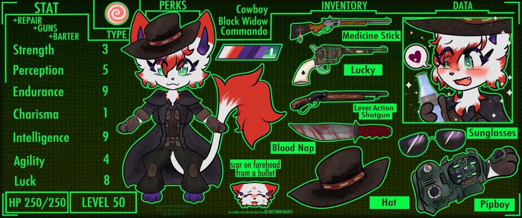 anthro bethesda_softworks clothing cowboy_hat cowgirl_style duster_coat english_text eyewear fallout female generation_1_pokemon gun hat headgear headwear hisuian_form hisuian_zorua hybrid justiceposting kai_mew-(character) knee_pads knife legendary_pokemon mew_(pokemon) nintendo nuka-cola_quantum pip-boy pokemon pokemon_(species) ranged_weapon reference_image regional_form_(pokemon) scar solo sunglasses text topwear vest weapon