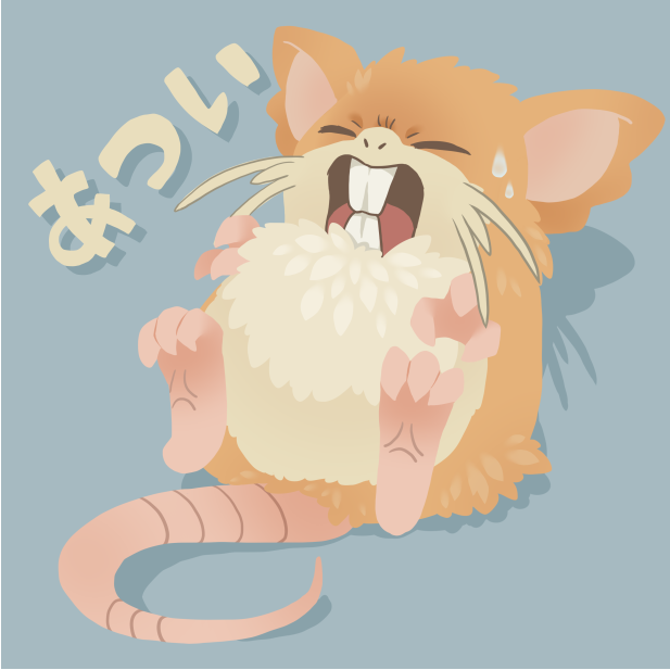 animal_focus closed_eyes commentary_request full_body grey_background no_humans open_mouth pokemon pokemon_(creature) raticate s_(happycolor_329) solo sweat tongue translation_request