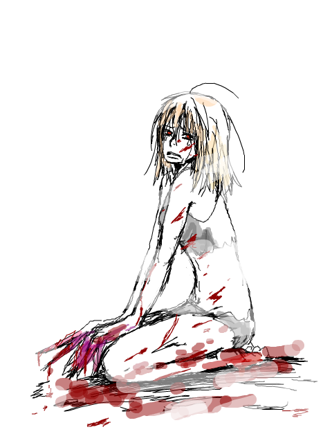 1girl blood claws left_4_dead red_eyes silver_hair sitting solo torn_clothes white_hair witch_(left4dead)
