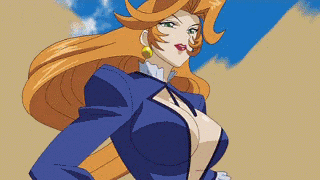 1girl animated animated_gif bare_shoulders big_breasts bouncing_breasts breasts cleavage ekaterina erect_nipples female gif godannar green_eyes huge_breasts large_breasts lipstick long_hair long_sleeves looking_at_viewer lowres makeup mound_of_venus naked navel nipples nude open_mouth orange_hair self_clothes_tearing shinkon_gattai_godannar!! solo teeth torn_clothes undressing