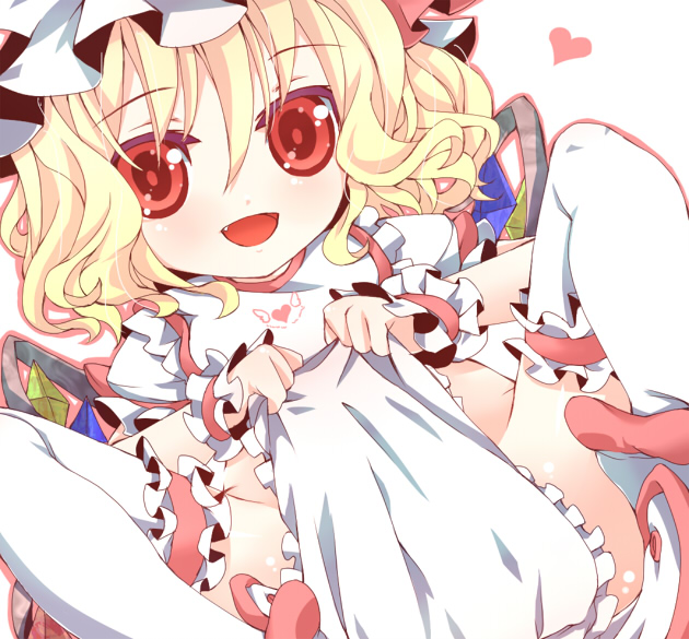 bad_id bad_pixiv_id blonde_hair fang flandre_scarlet heart red_eyes solo thighhighs tm touhou wings wrist_cuffs