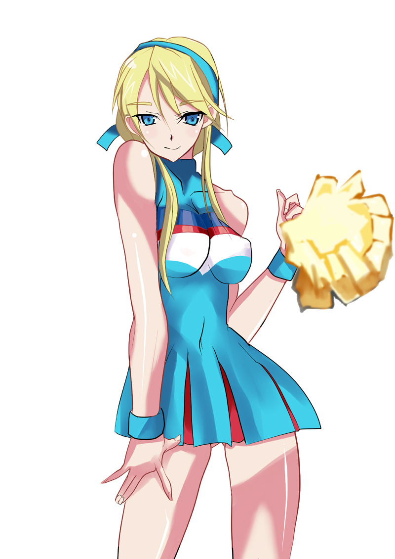 blond_hair blonde_hair blue_eyes breasts cheerleader hairband heroman lina_davis pom-pom pom_poms smile