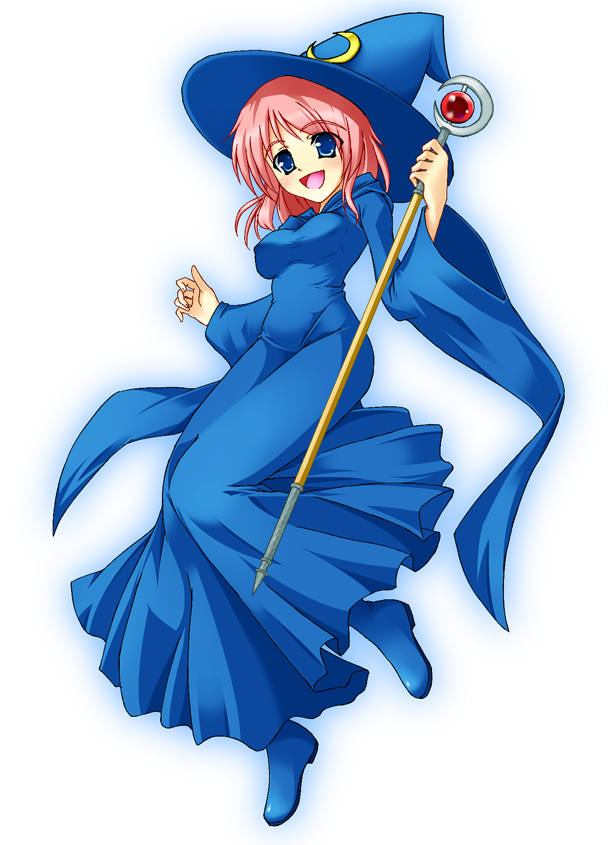 blue_eyes blue_mage breasts female final_fantasy final_fantasy_v full_body gradient gradient_background hat lenna_charlotte_tycoon open_mouth pink_hair robe short_hair solo staff tekuteku_(pixiv) uchouten white_background witch_hat