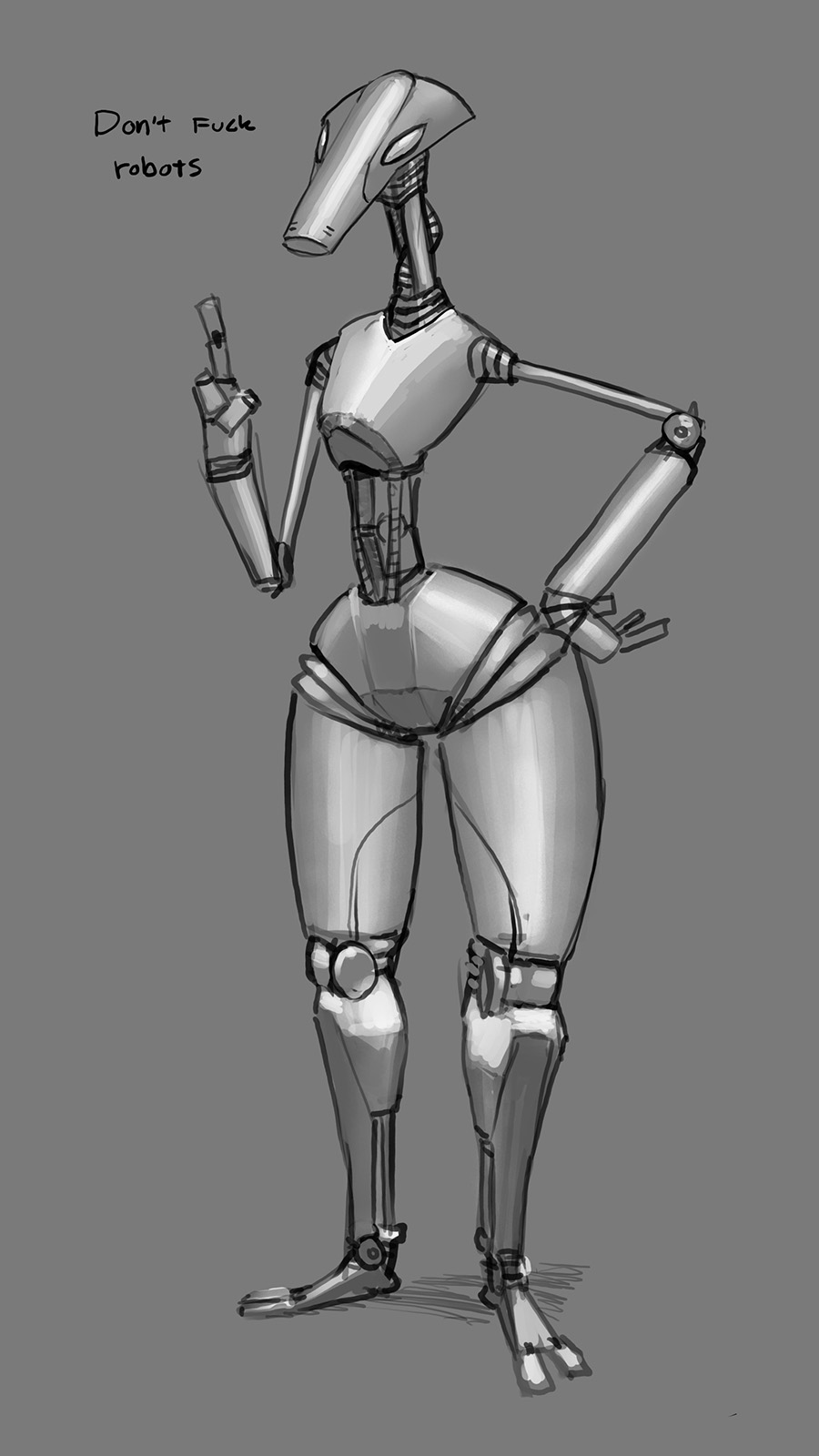 ambiguous_gender english_text hi_res humanoid machine meandraco monochrome not_furry robot robot_humanoid simple_background solo text thick_thighs wide_hips