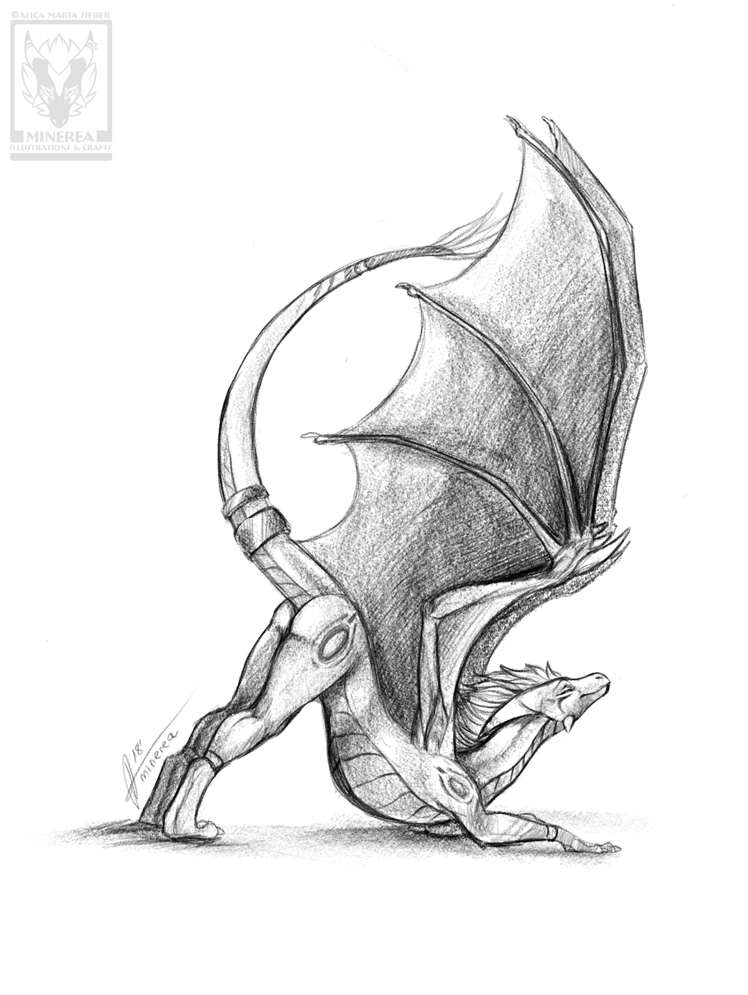 2019 butt claws dragon feral minerea scalie simple_background sketch solo traditional_media_(artwork) western_dragon white_background